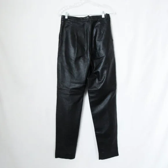 パンツ 90s vintage black leather straight pant VINTAGE 90s Chic Black Leather Pants Classic Straight Leg